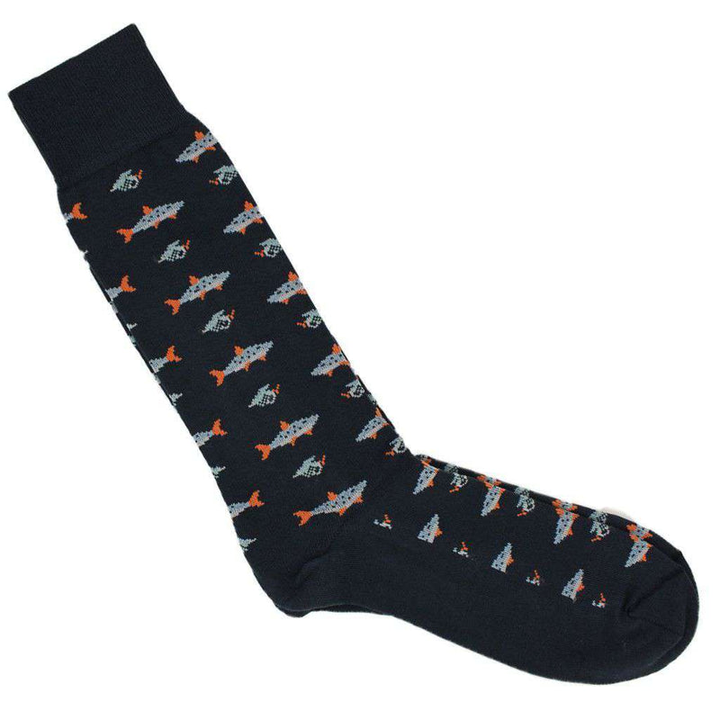 Fish Motif Socks in Navy by Byford - Country Club Prep