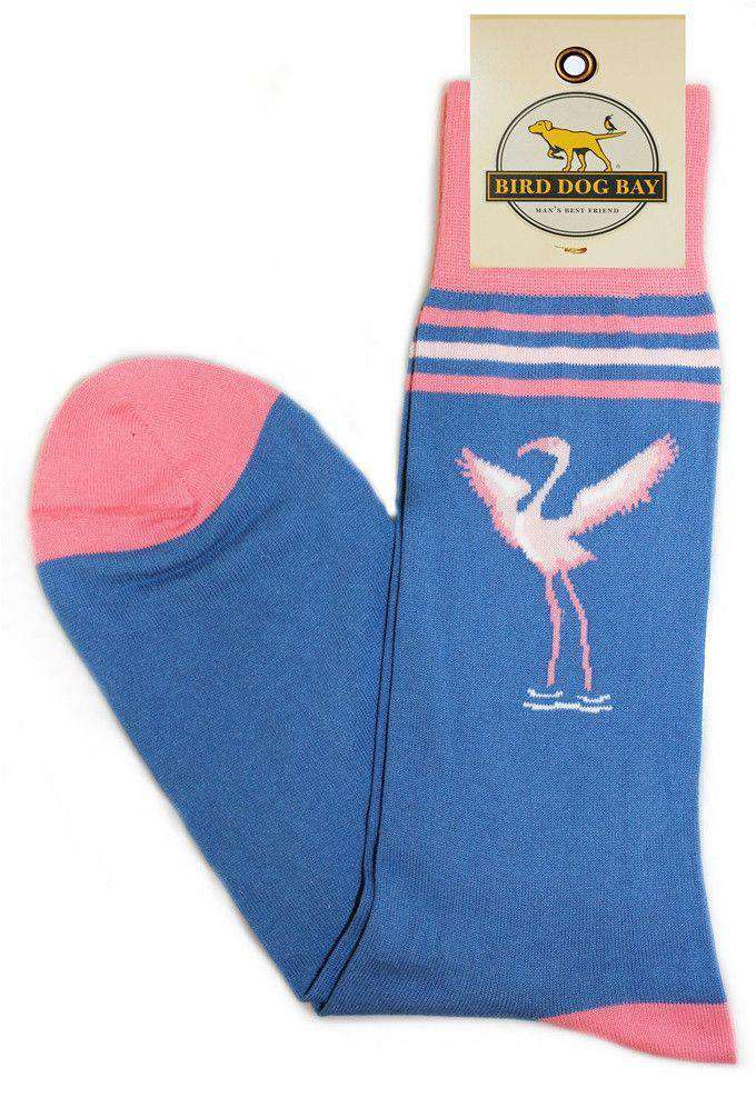 Flamingo Folly Sporting Socks in Blue by Bird Dog Bay - Country Club Prep