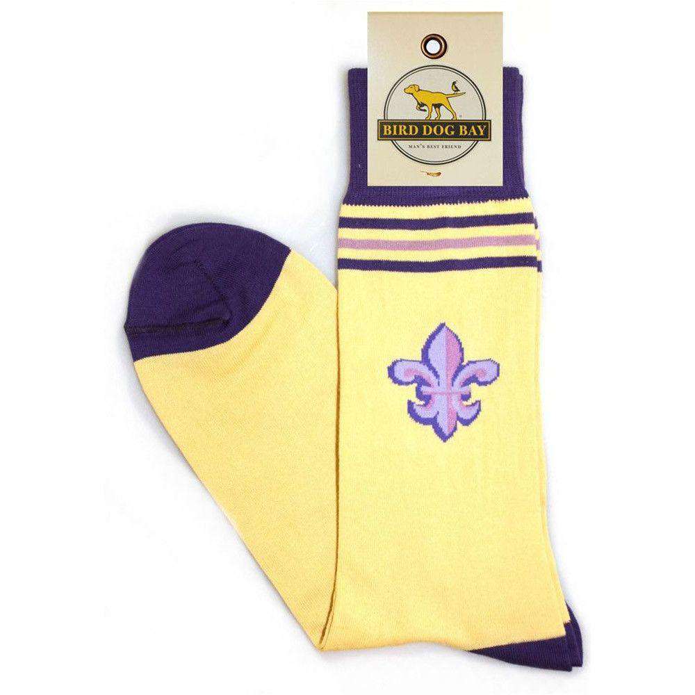 Fleur De Lis Sporting Socks in Yellow by Bird Dog Bay - Country Club Prep