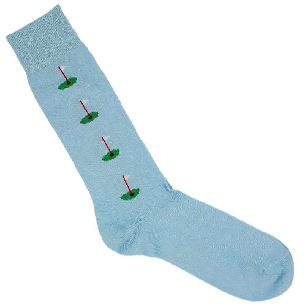 Golf Motif Socks in Light Blue by Byford - Country Club Prep