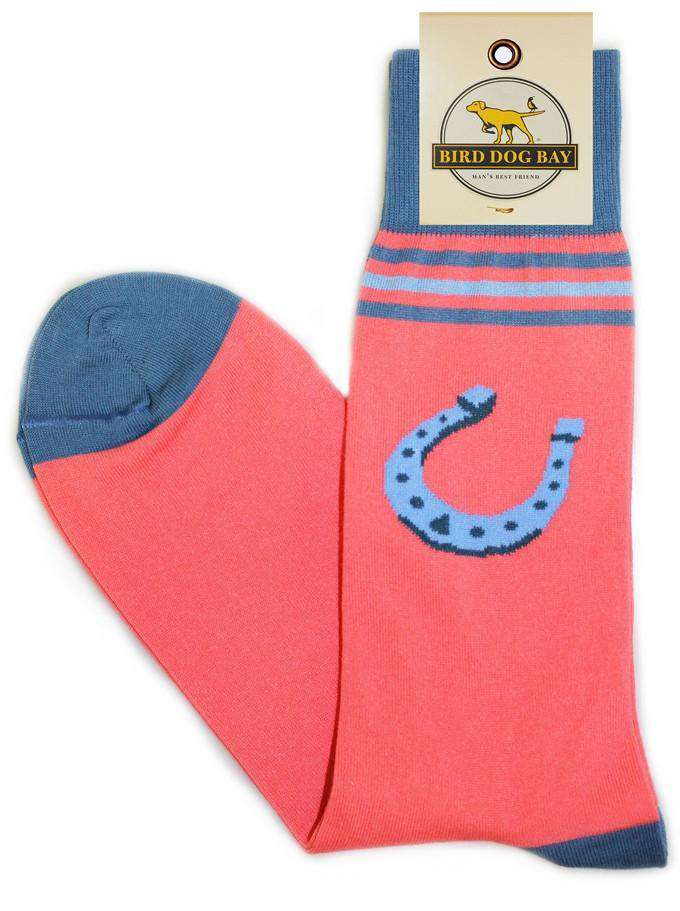 Lucky Horseshoe Socks in Coral by Bird Dog Bay - Country Club Prep