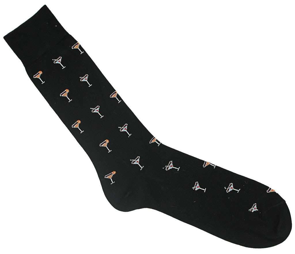 Martini Motif Socks in Black by Byford - Country Club Prep