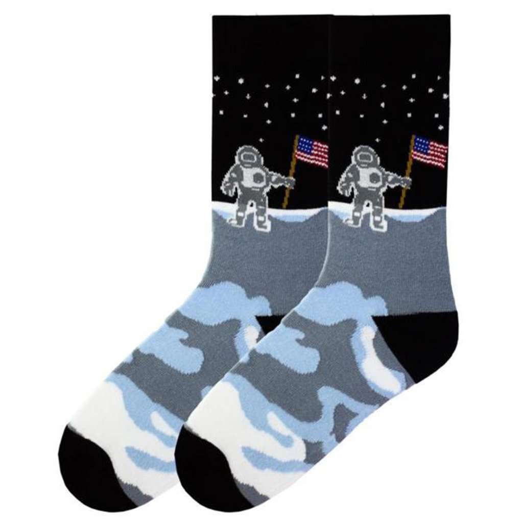 Men's Man on the Moon Crew Socks by K. Bell Socks - Country Club Prep