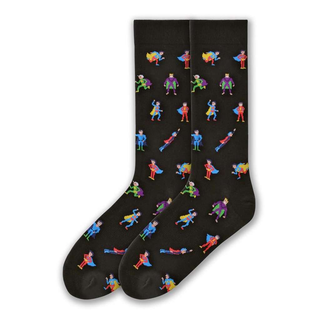 Men's Super Heroes Crew Socks by K. Bell Socks - Country Club Prep