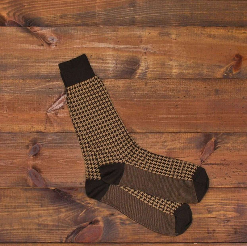Pima Cotton Houndstooth Socks in Walnut by Martin Dingman - Country Club Prep