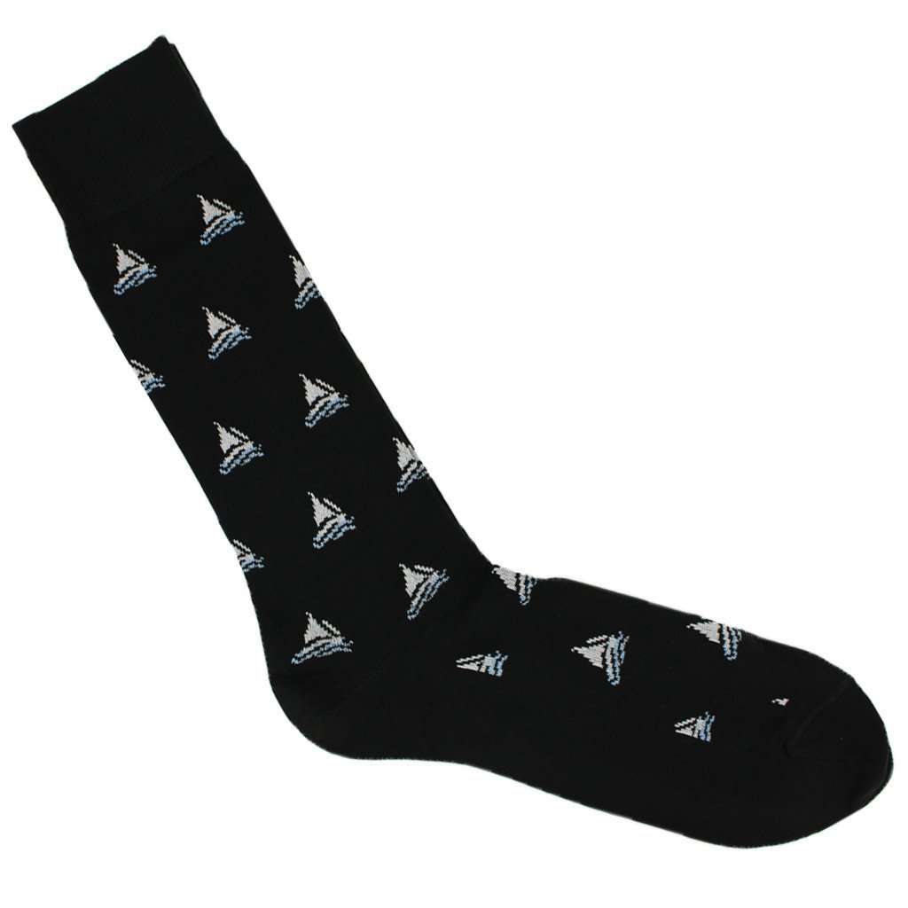 Sailboat Motif Socks in Black by Byford - Country Club Prep