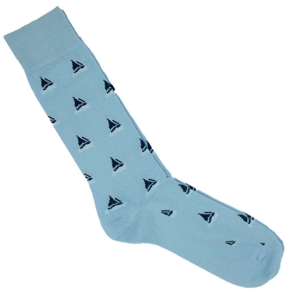 Sailboat Motif Socks in Light Blue by Byford - Country Club Prep