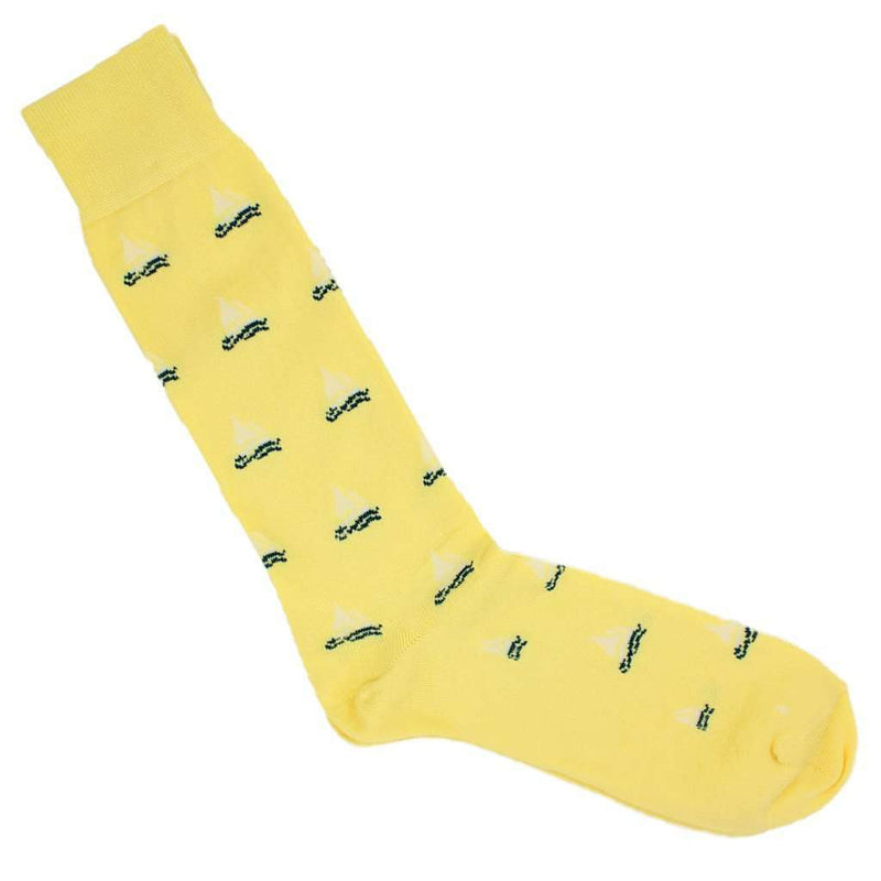 Sailboat Motif Socks in Yellow by Byford - Country Club Prep