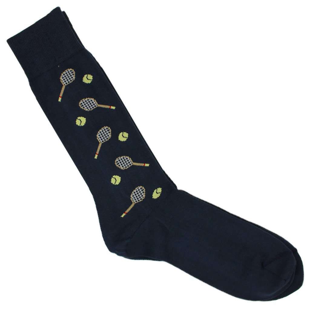 Tennis Motif Socks in Navy by Byford - Country Club Prep