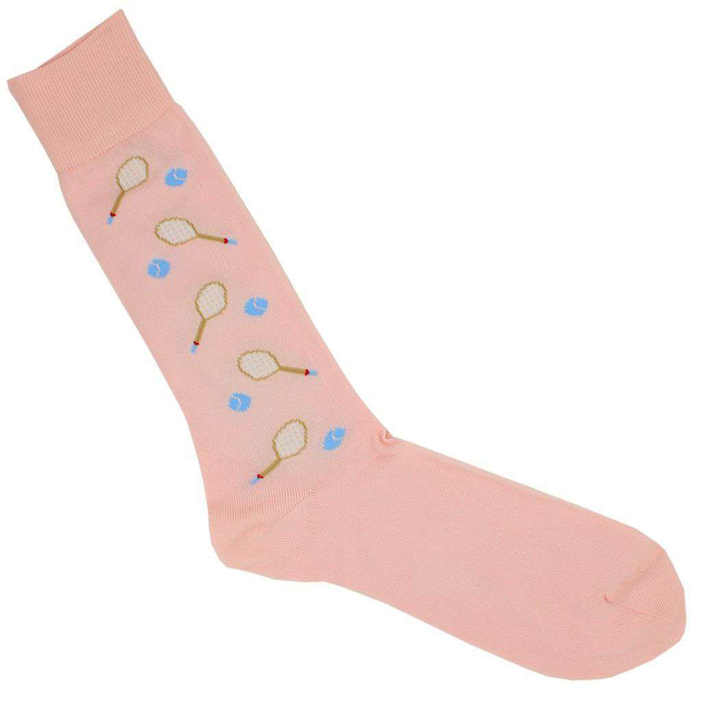 Tennis Motif Socks in Pink by Byford - Country Club Prep