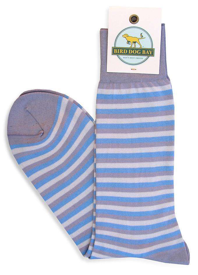 Triple Stripe Sporting Socks in Gray and Blue by Bird Dog Bay - Country Club Prep