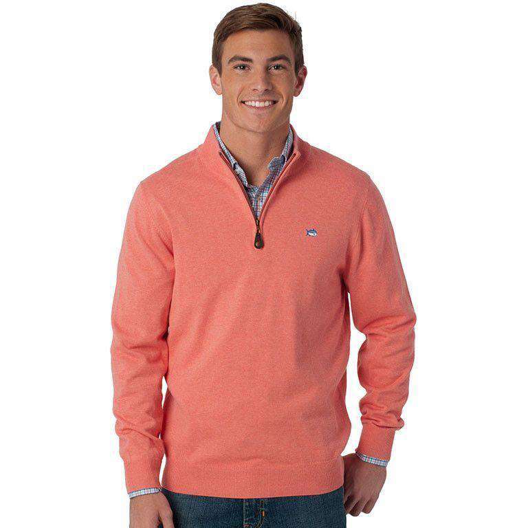 1/4 Zip Heathered Pullover in Coral Beach by Southern Tide - Country Club Prep