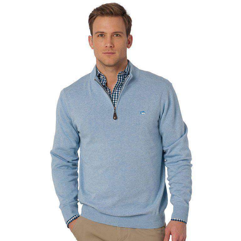 1/4 Zip Heathered Pullover in Sea Fog Blue by Southern Tide - Country Club Prep