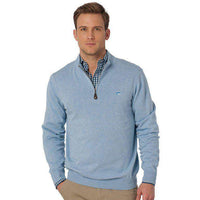 1/4 Zip Heathered Pullover in Sea Fog Blue by Southern Tide - Country Club Prep