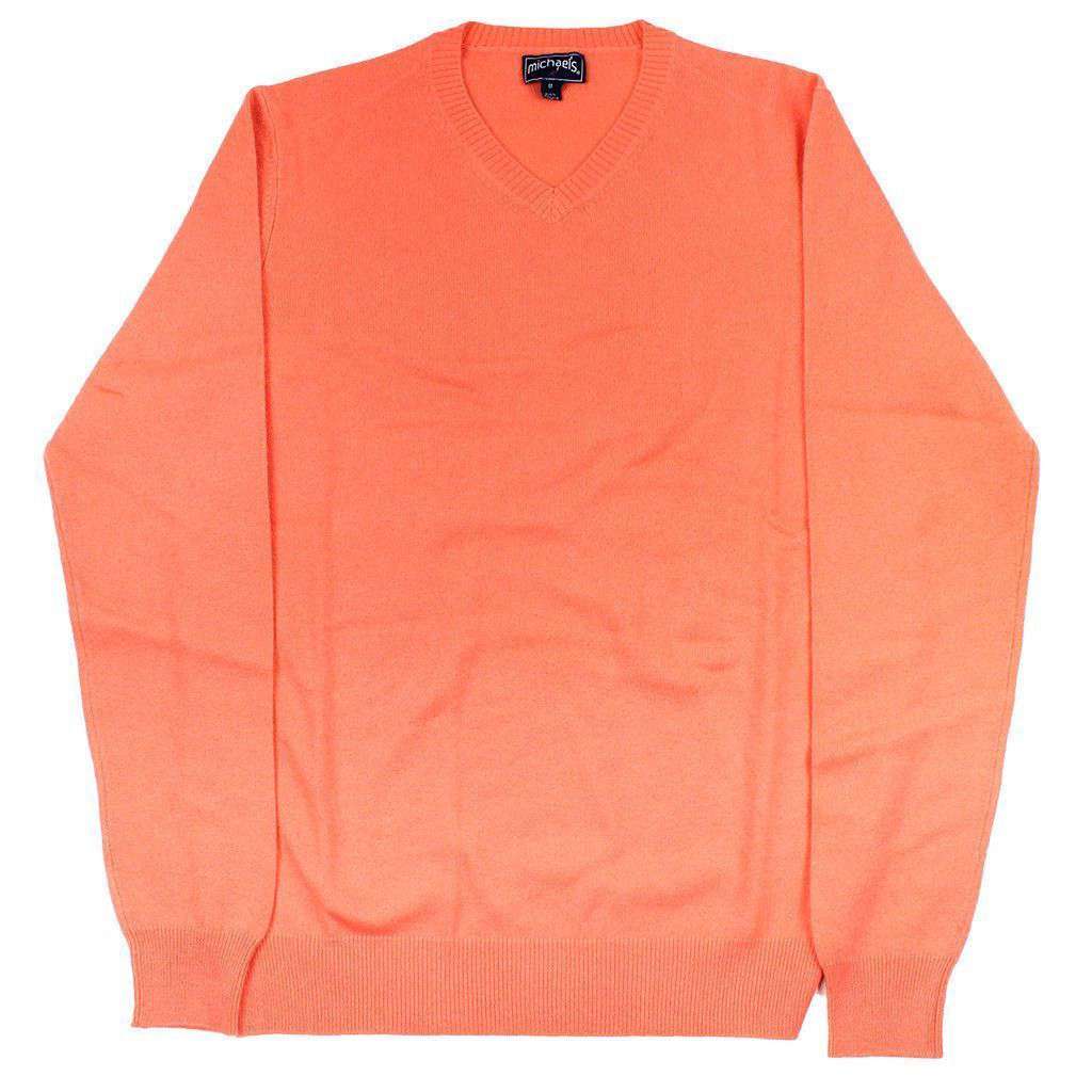 Cashmere V-Neck Sweater in Coral by Michael's - Country Club Prep