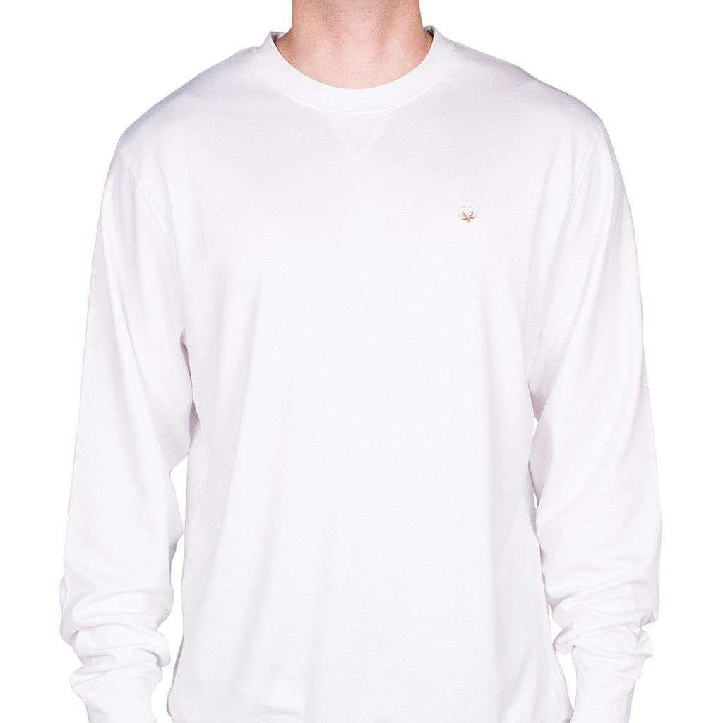 Cotton Boll Embroidered Crewneck Sweatshirt in White by Cotton Brothers - Country Club Prep