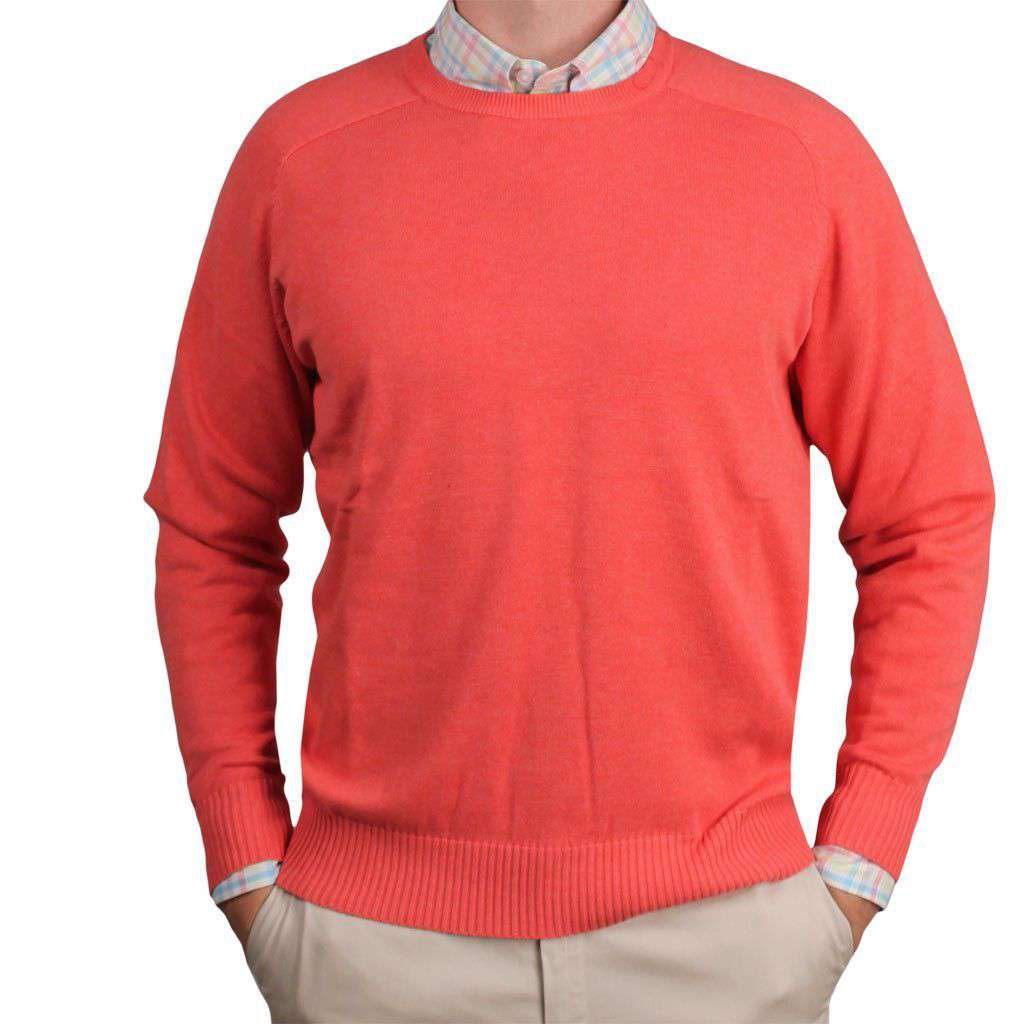 Front Nine Cotton Crew Neck Sweater in Salmon by Country Club Prep - Country Club Prep