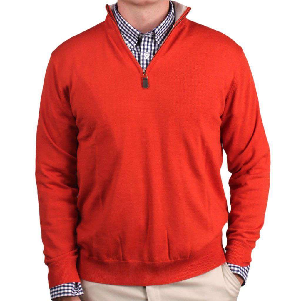 Happy Hour 1/4 Zip Merino Sweater in Burnt Orange by Country Club Prep - Country Club Prep