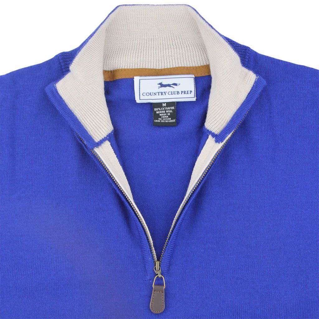 Happy Hour 1/4 Zip Merino Sweater in Sapphire Blue by Country Club Prep - Country Club Prep