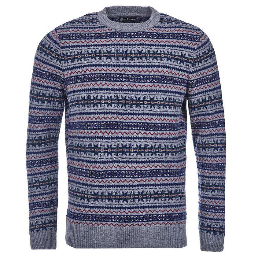 Harvard Fair Isle Crew Neck Sweater in Grey Marl by Barbour - Country Club Prep