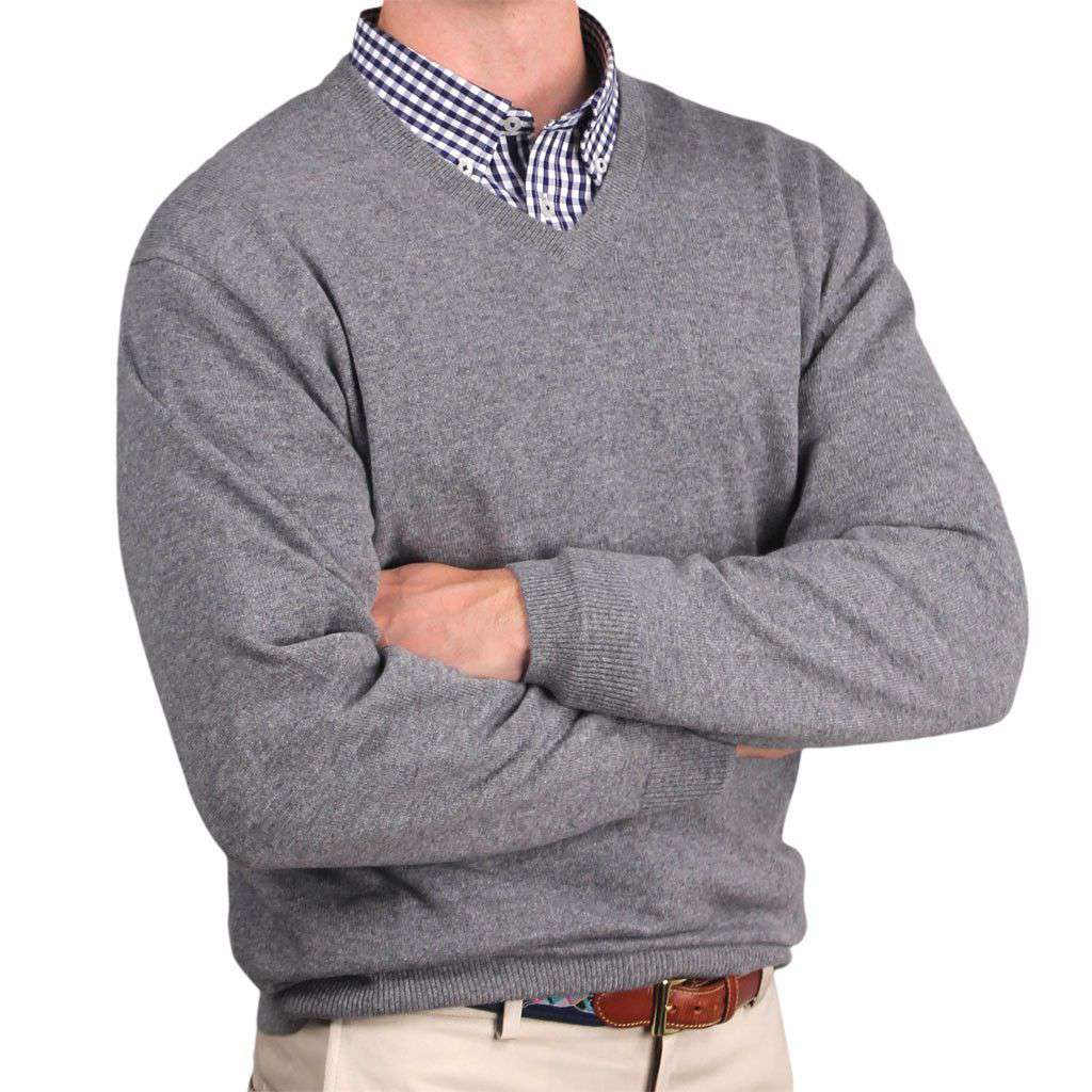 Ivy League Cashmere V-Neck Sweater in Heather Grey by Country Club Prep - Country Club Prep