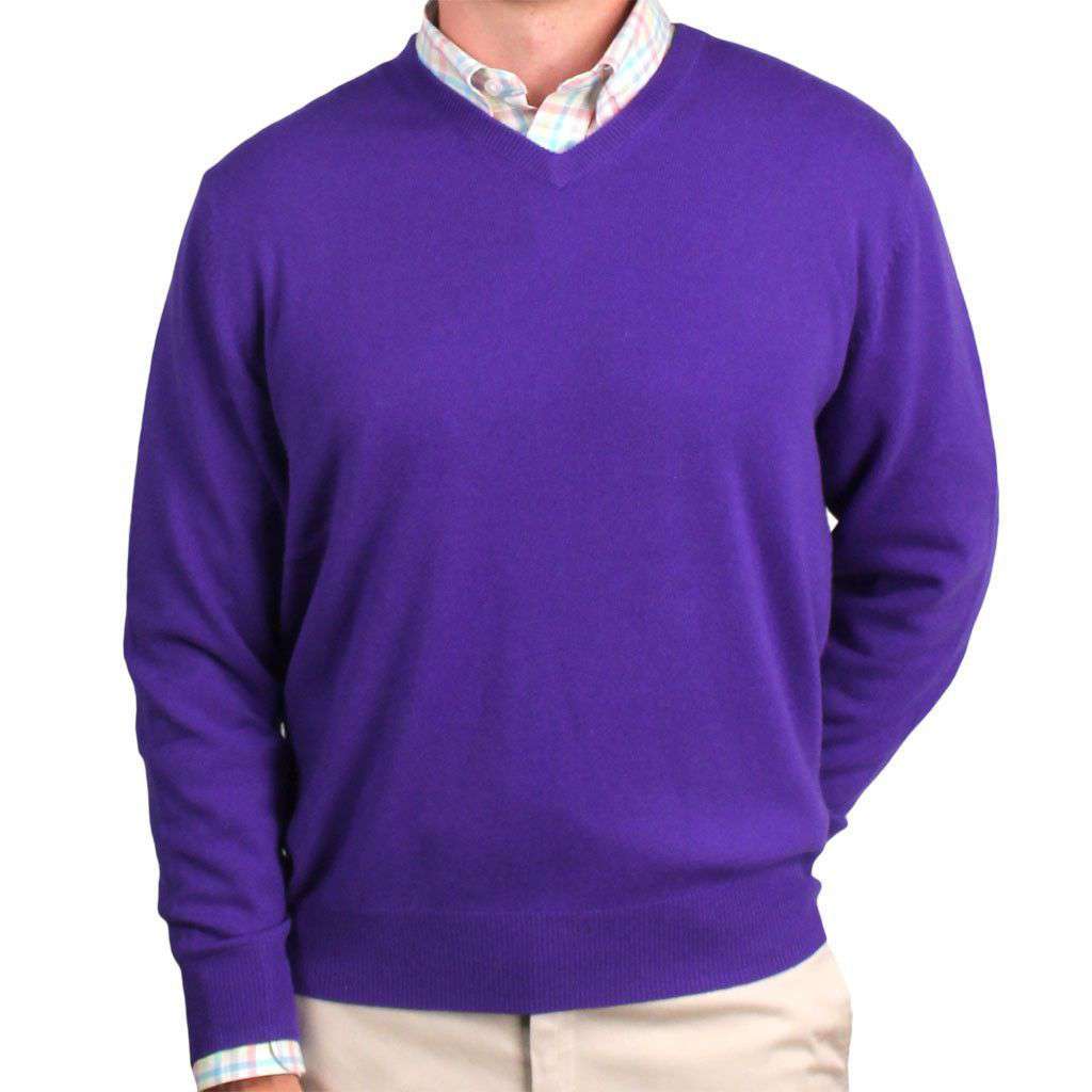 Ivy League Cashmere V-Neck Sweater in Iris Purple by Country Club Prep - Country Club Prep