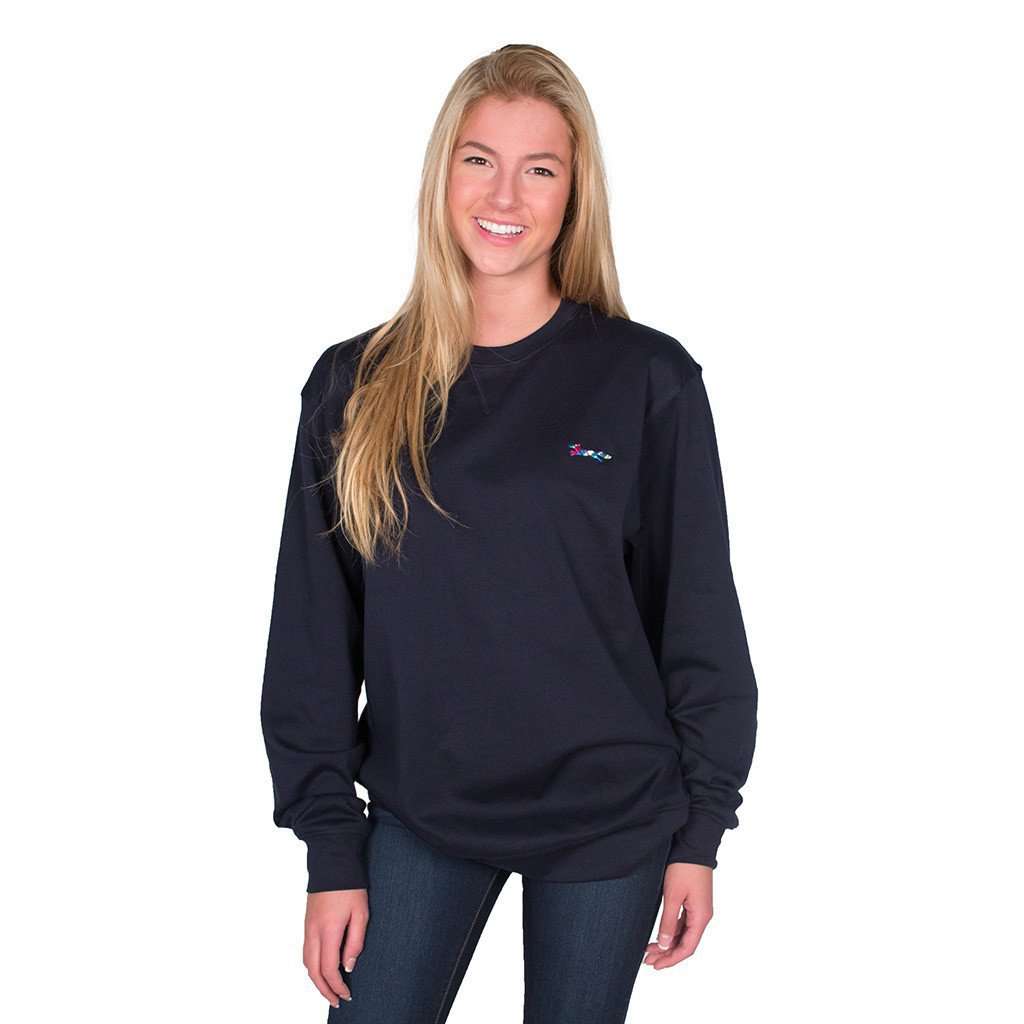 Longshanks Embroidered Crewneck Sweatshirt in Navy by Country Club Prep - Country Club Prep