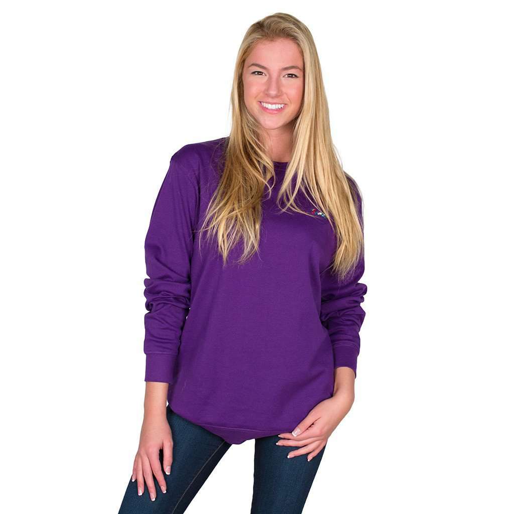 Longshanks Embroidered Crewneck Sweatshirt in Purple by Country Club Prep - Country Club Prep