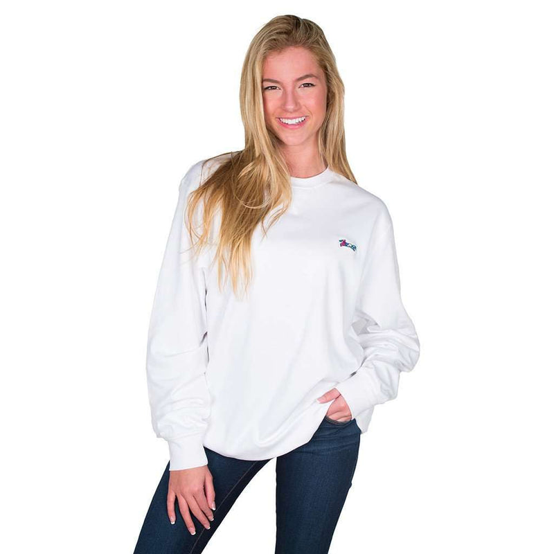 Longshanks Embroidered Crewneck Sweatshirt in White by Country Club Prep - Country Club Prep