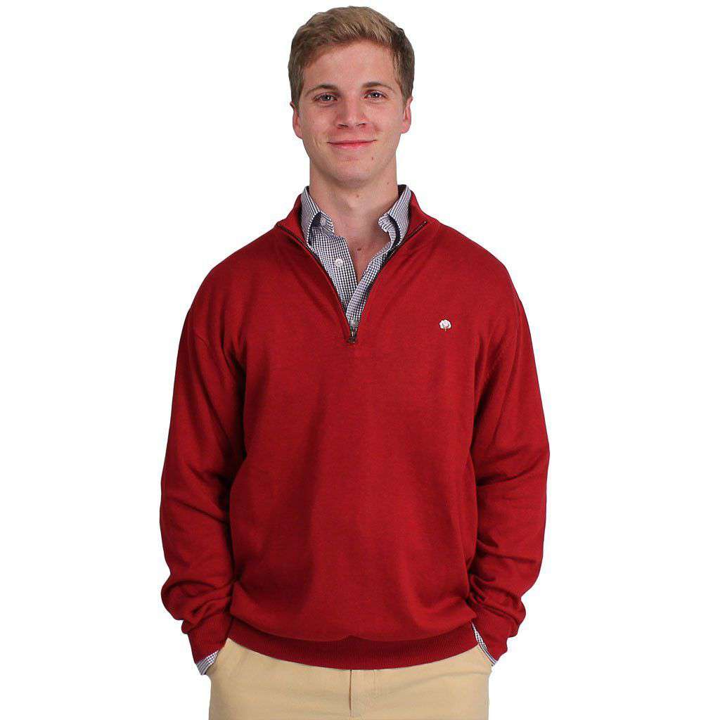 Men's Cotton 1/4 Zip Sweater in Crimson by Cotton Brothers - Country Club Prep
