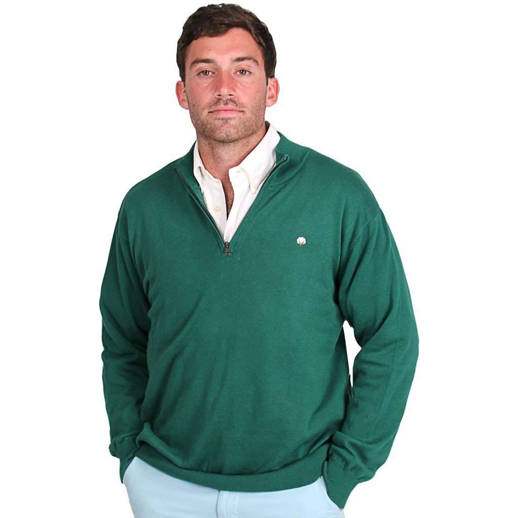 Men's Cotton 1/4 Zip Sweater in Green by Cotton Brothers - Country Club Prep