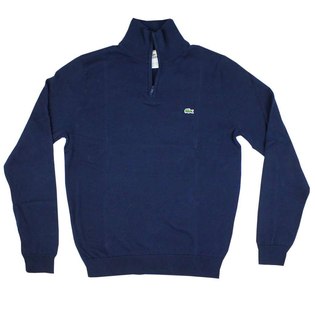 Lacoste Men's Cotton 1/4 Zip Sweater in Navy – Country Club Prep