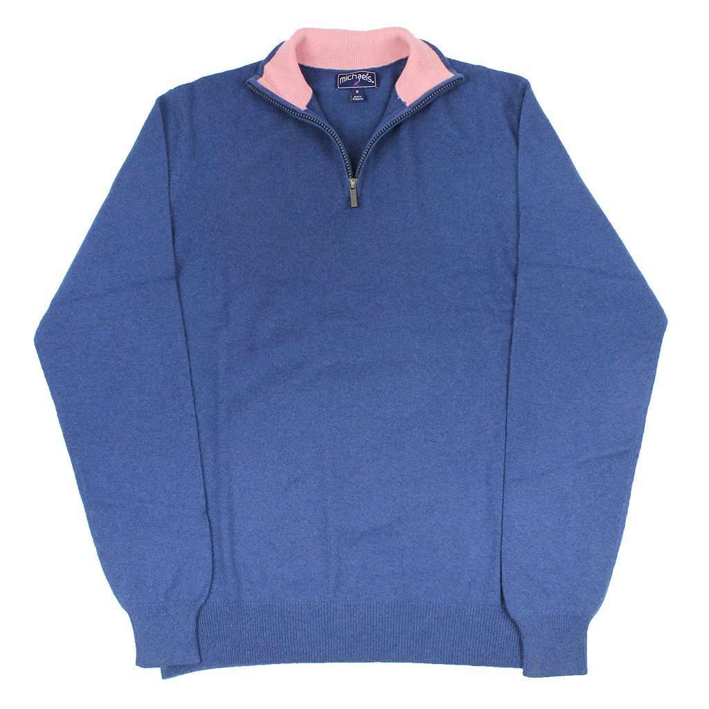Quarter Zip Cashmere Sweater in Navy by Michael's - Country Club Prep