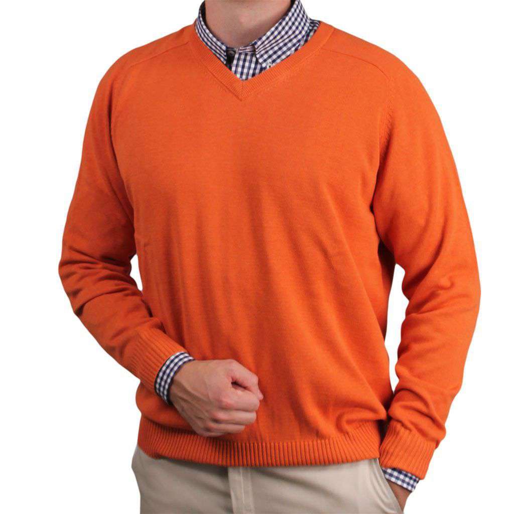 The Banker Cotton V-Neck Sweater in Burnt Orange by Country Club Prep - Country Club Prep