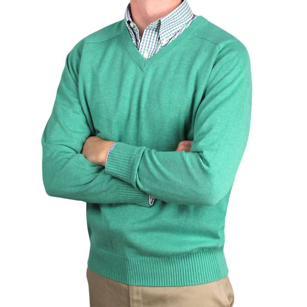 The Banker Cotton V-Neck Sweater in Emerald by Country Club Prep - Country Club Prep