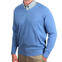 The Banker Cotton V-Neck Sweater in Light Blue by Country Club Prep - Country Club Prep