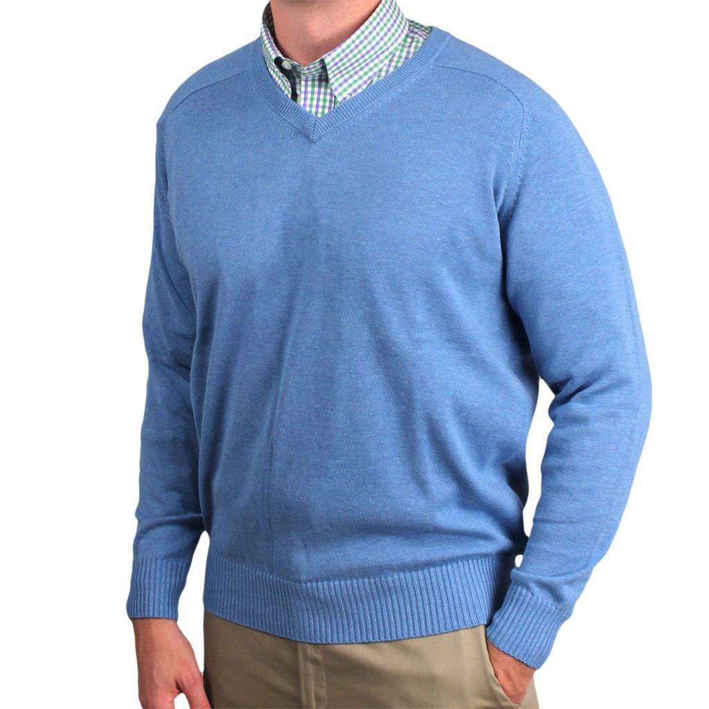 Country Club Prep The Banker Cotton V-Neck Sweater in Light Blue