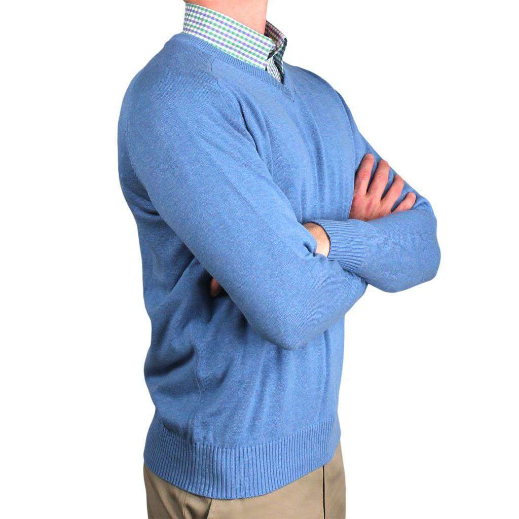 The Banker Cotton V-Neck Sweater in Light Blue by Country Club Prep - Country Club Prep