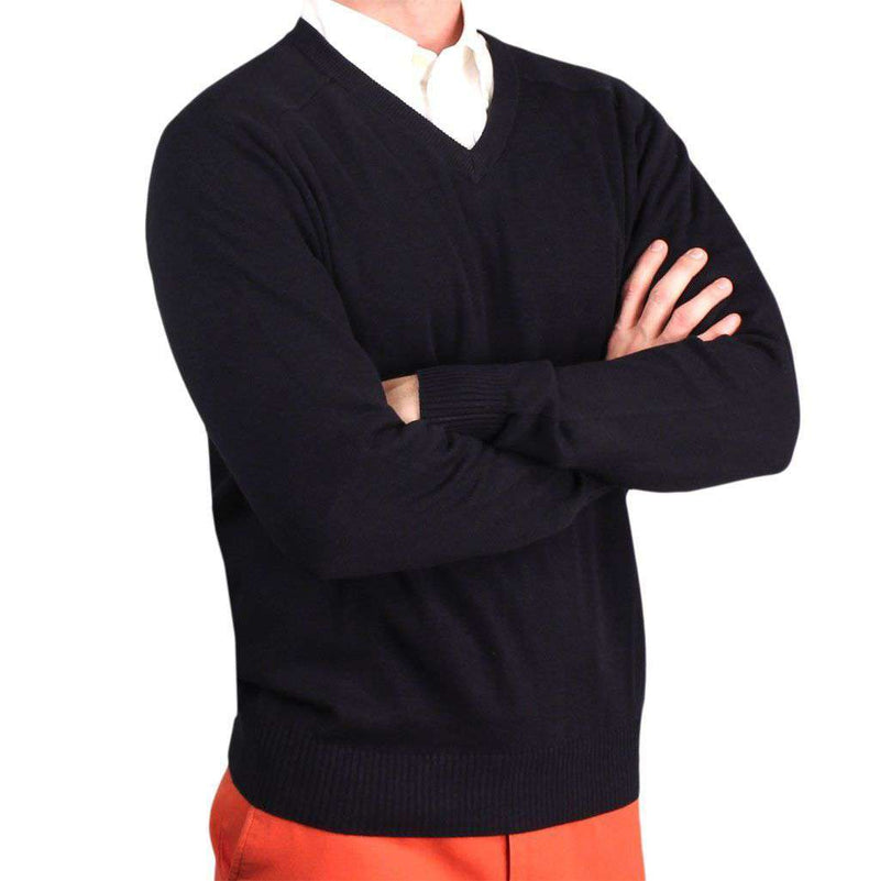 The Banker Cotton V-Neck Sweater in Navy by Country Club Prep - Country Club Prep