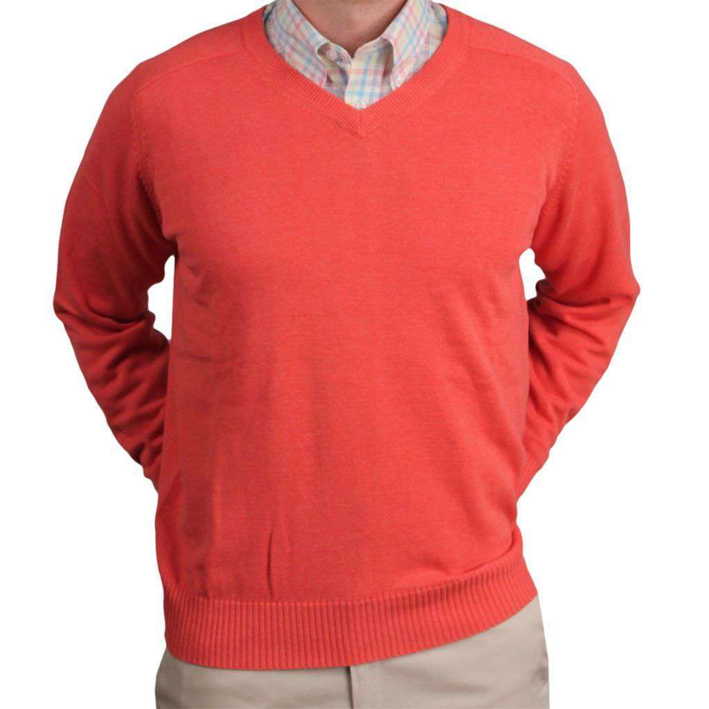 The Banker Cotton V-Neck Sweater in Salmon by Country Club Prep - Country Club Prep