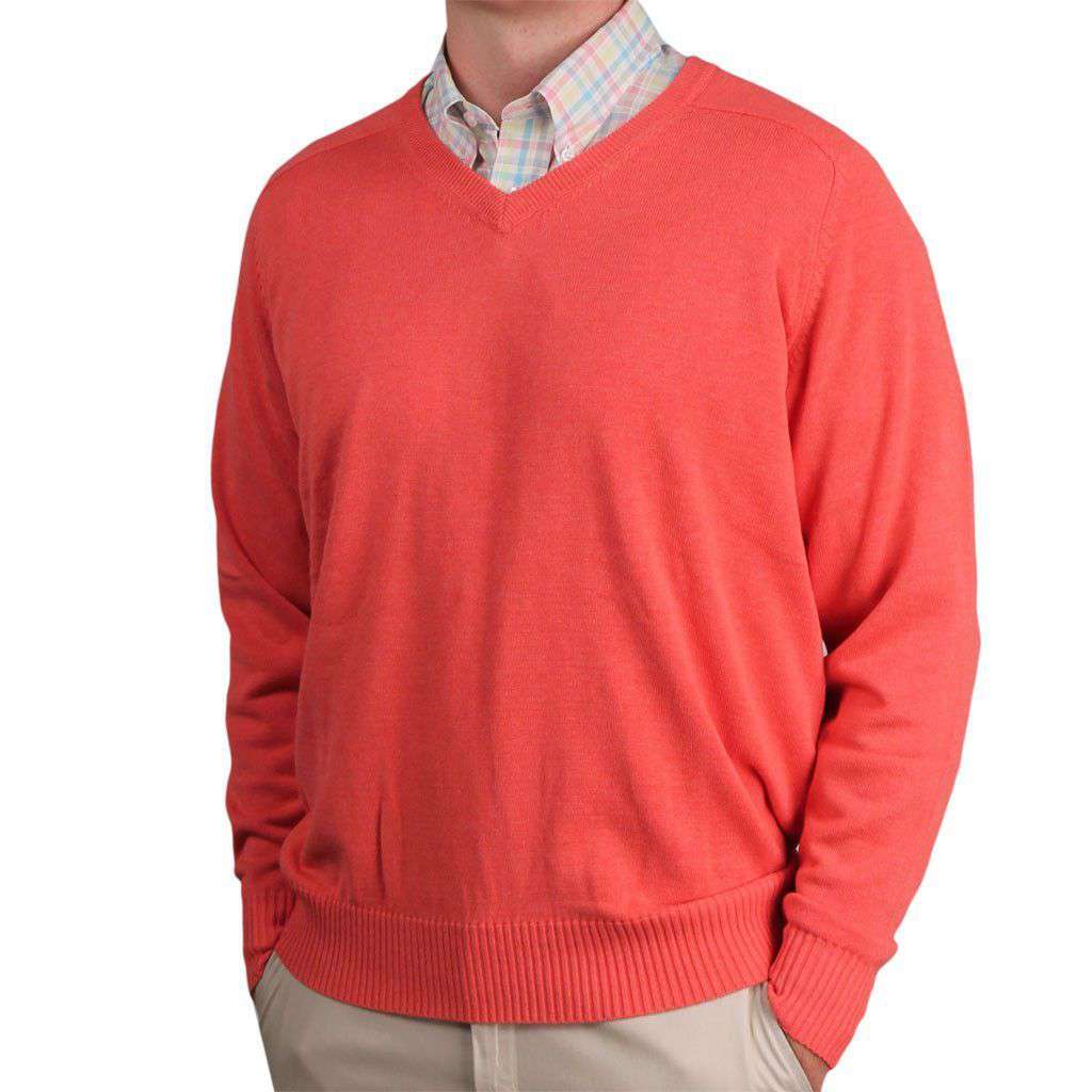 Country Club Prep The Banker Cotton V-Neck Sweater in Salmon