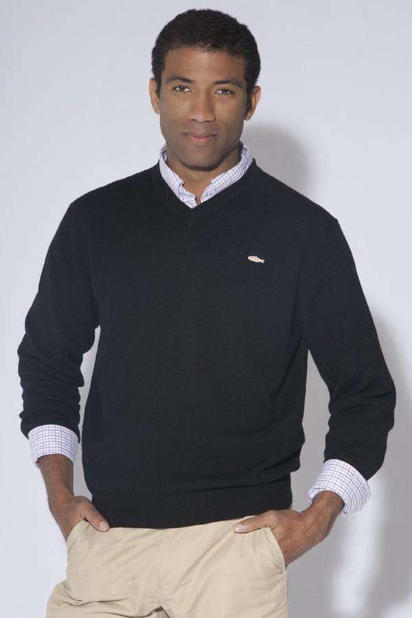 V-Neck Sweater in Black by Salmon Cove - Country Club Prep