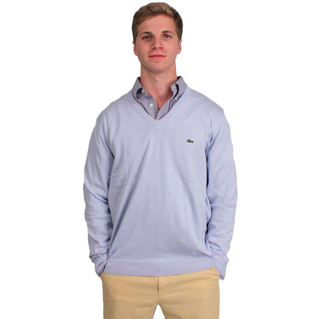V-Neck Sweater in Light Blue by Lacoste - Country Club Prep