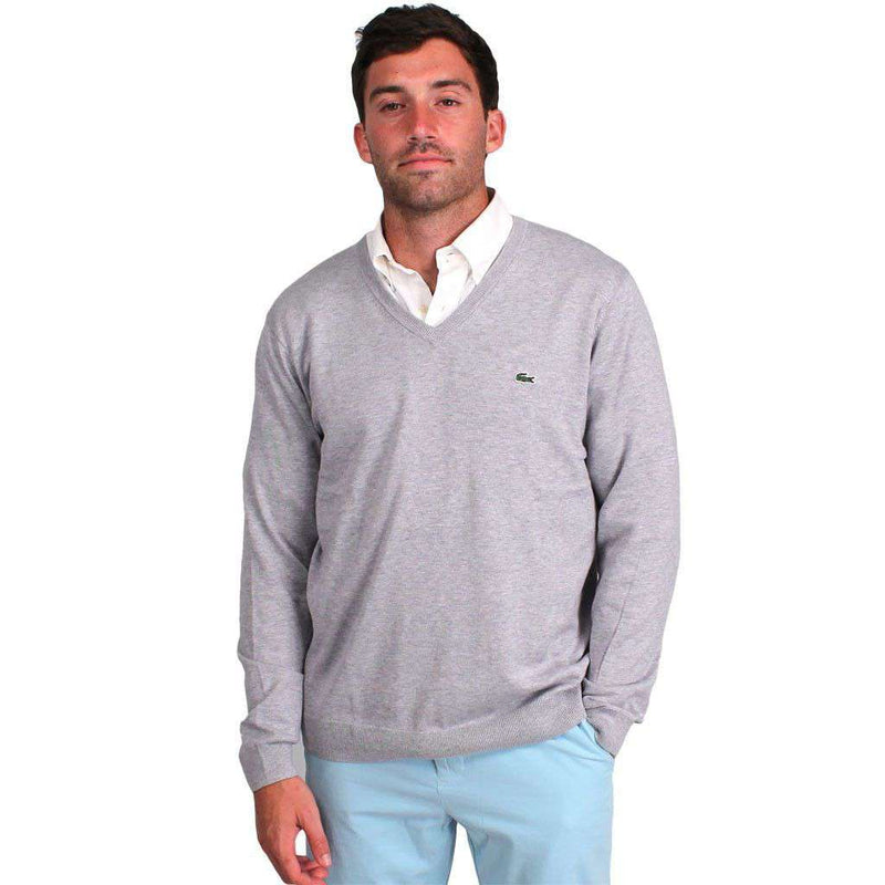 Lacoste V-Neck Sweater in Light Grey – Country Club Prep