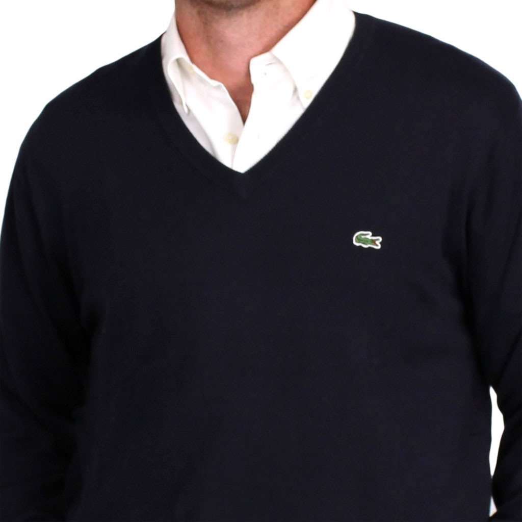 V-Neck Sweater in Navy Blue by Lacoste - Country Club Prep