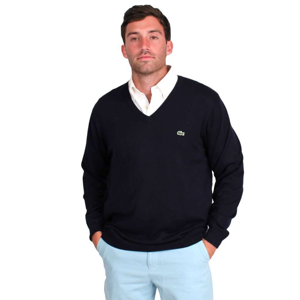 V-Neck Sweater in Navy Blue by Lacoste - Country Club Prep