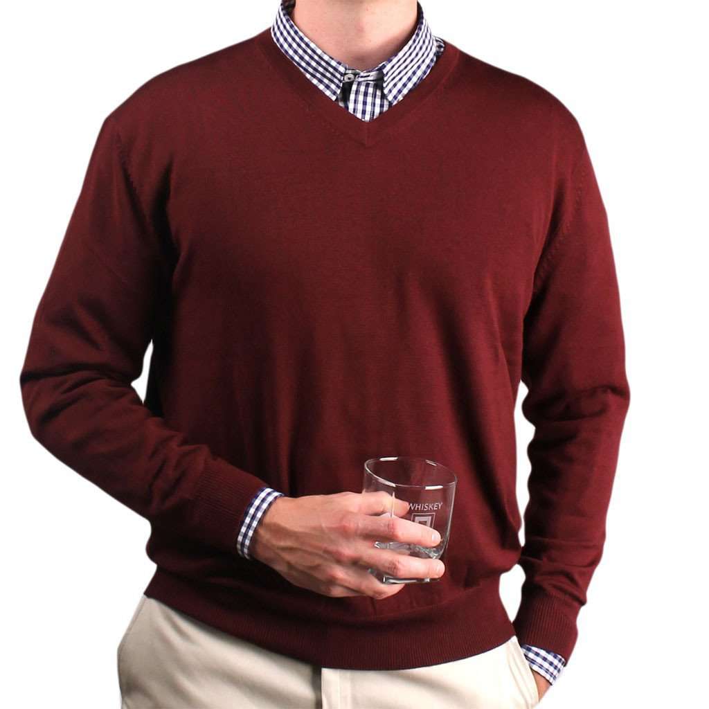 Weekday Warrior V-Neck Merino Sweater in Burgundy by Country Club Prep - Country Club Prep