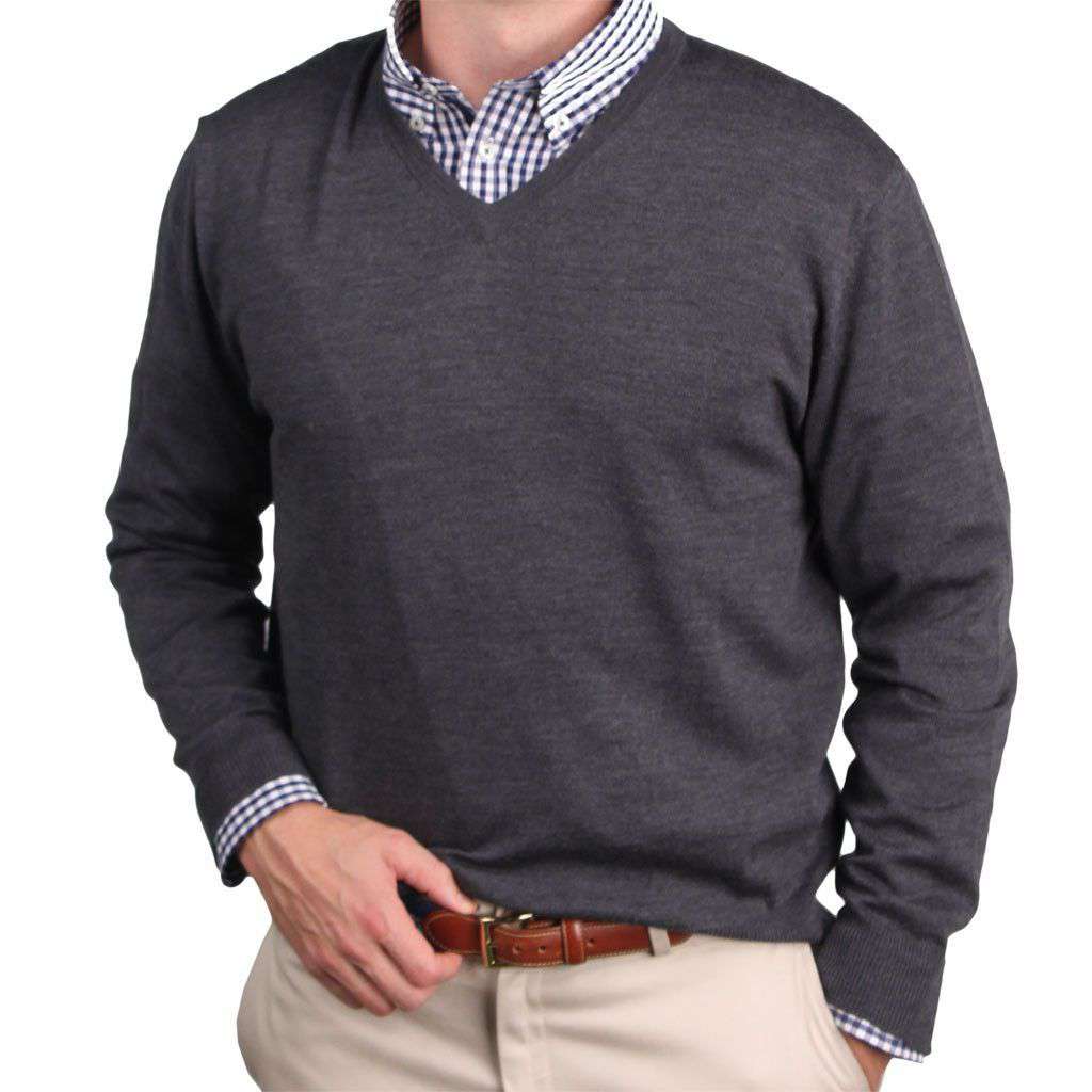 Weekday Warrior V-Neck Merino Sweater in Charcoal Grey by Country Club Prep - Country Club Prep