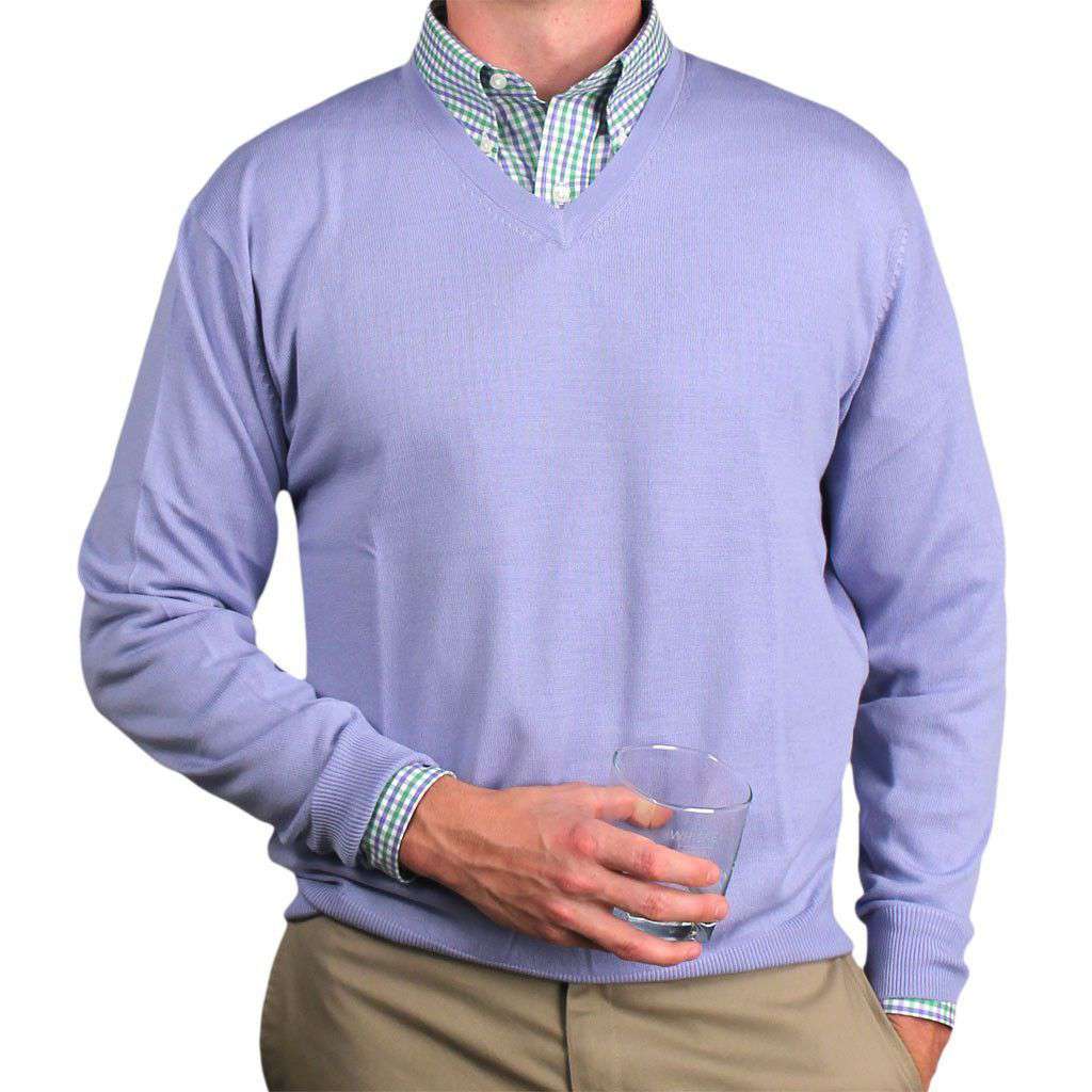 Weekday Warrior V-Neck Merino Sweater in Light Blue by Country Club Prep - Country Club Prep