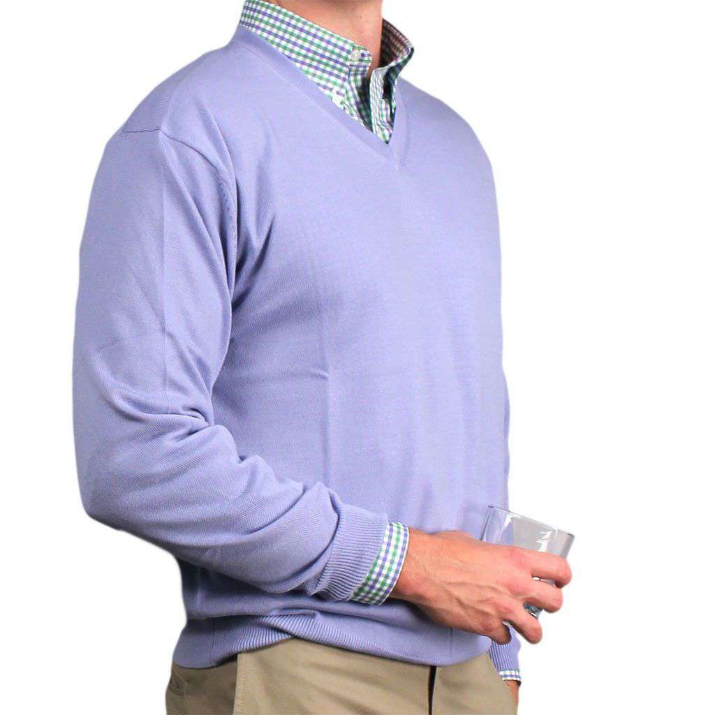Weekday Warrior V-Neck Merino Sweater in Light Blue by Country Club Prep - Country Club Prep